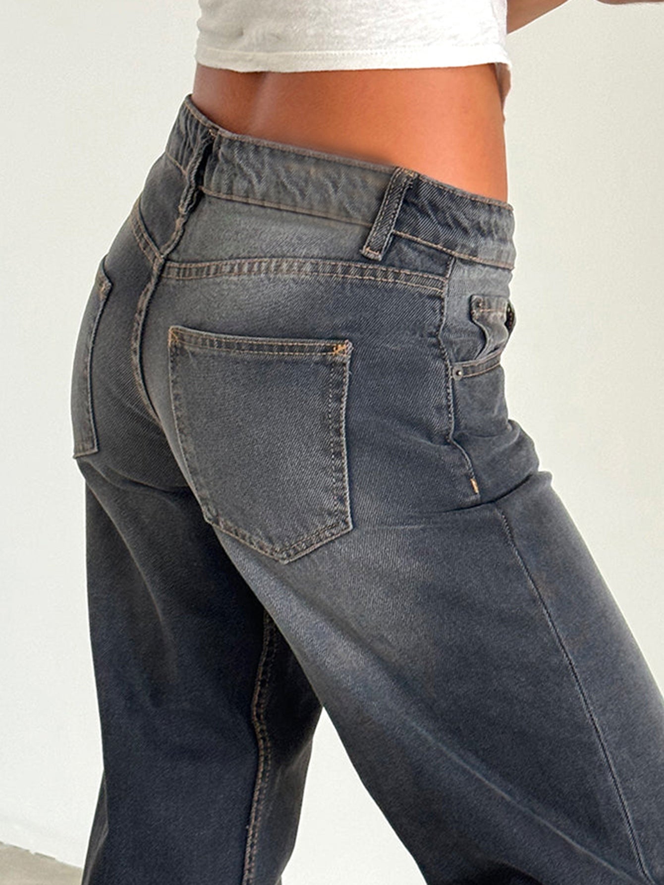 Jean Droit Taille Mi-Haute Coupe Large