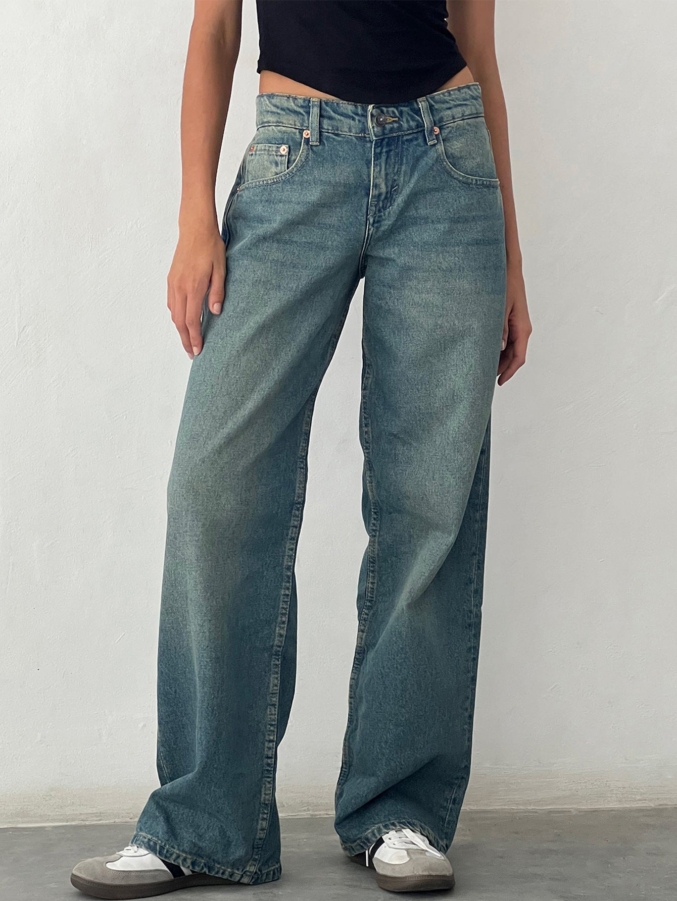 Jean Droit Taille Mi-Haute Coupe Large