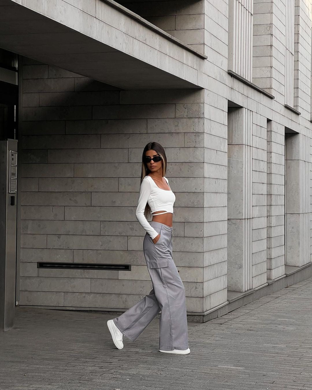 Pantalon Cargo Décontracté Coupe Large Taille Haute