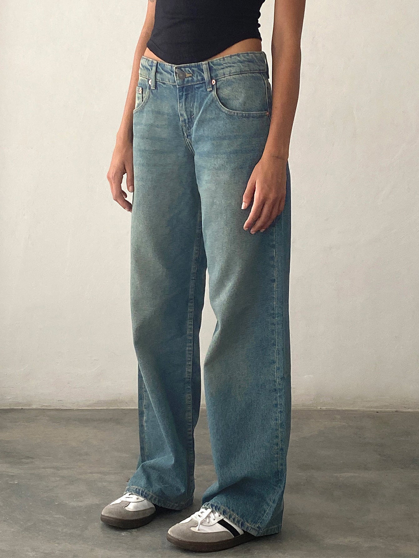 Jean Droit Taille Mi-Haute Coupe Large