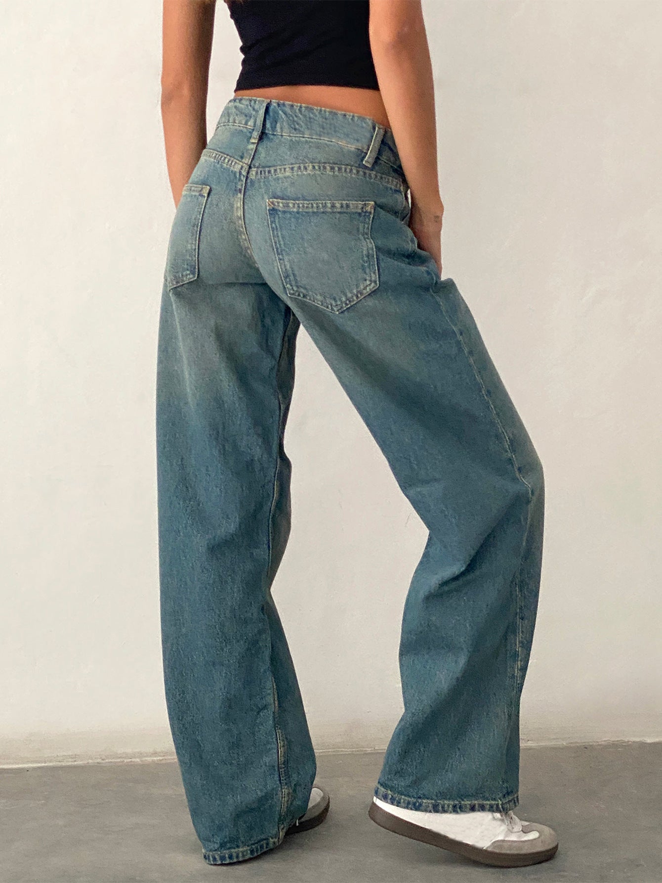 Jean Droit Taille Mi-Haute Coupe Large