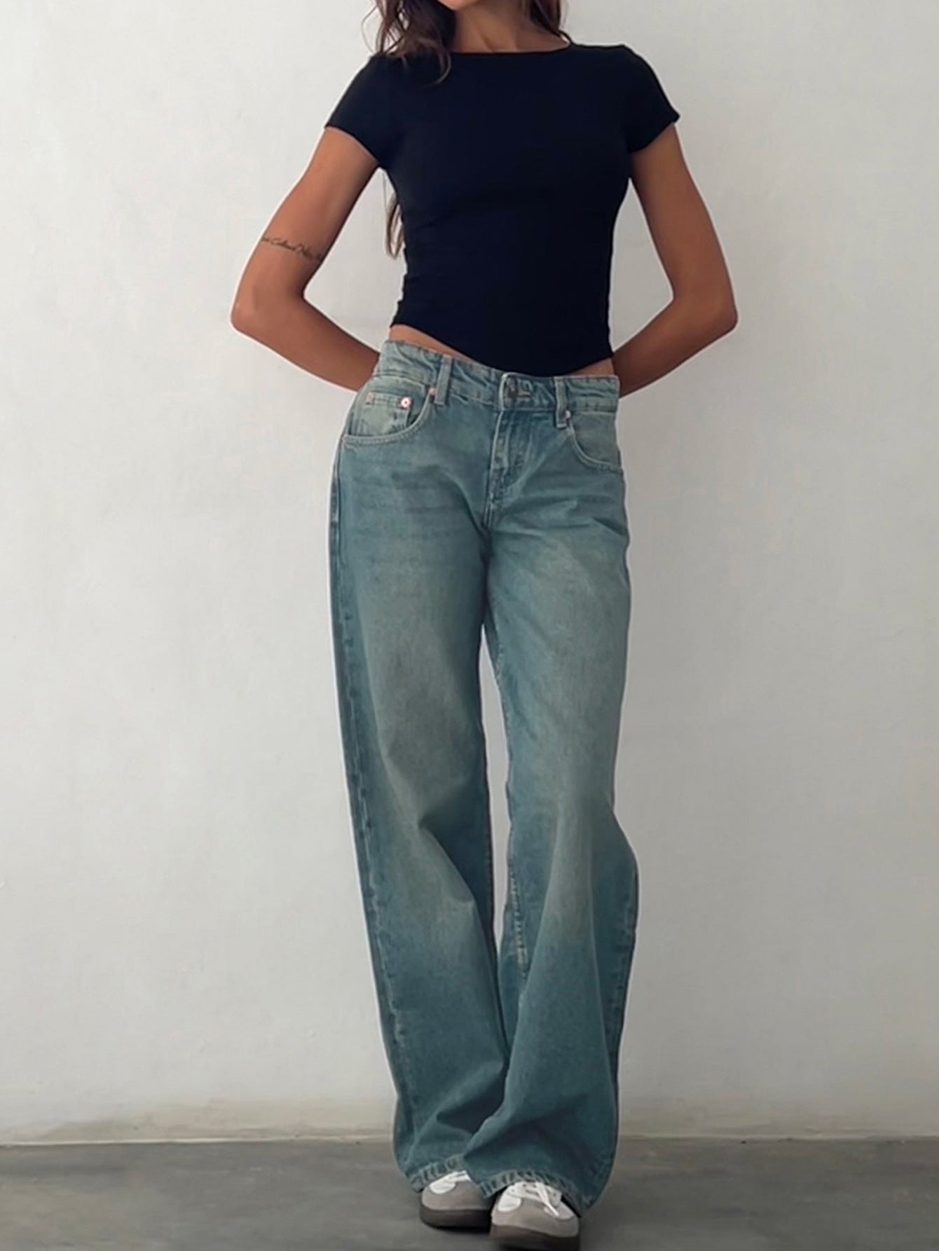 Jean Droit Taille Mi-Haute Coupe Large