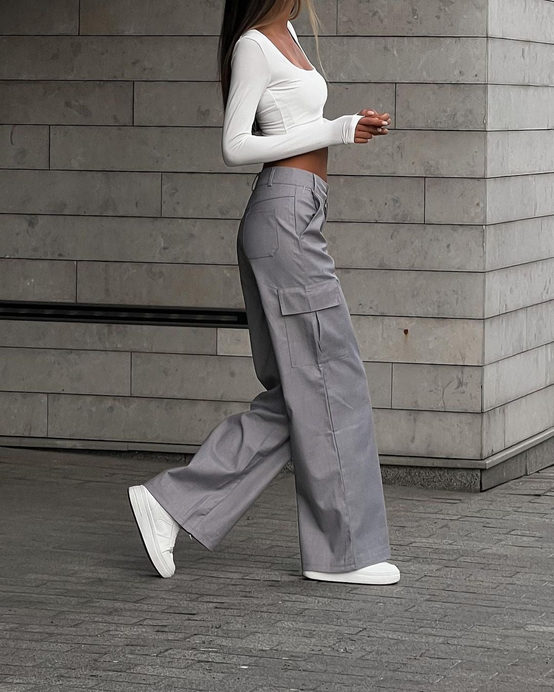 Pantalon Cargo Décontracté Coupe Large Taille Haute
