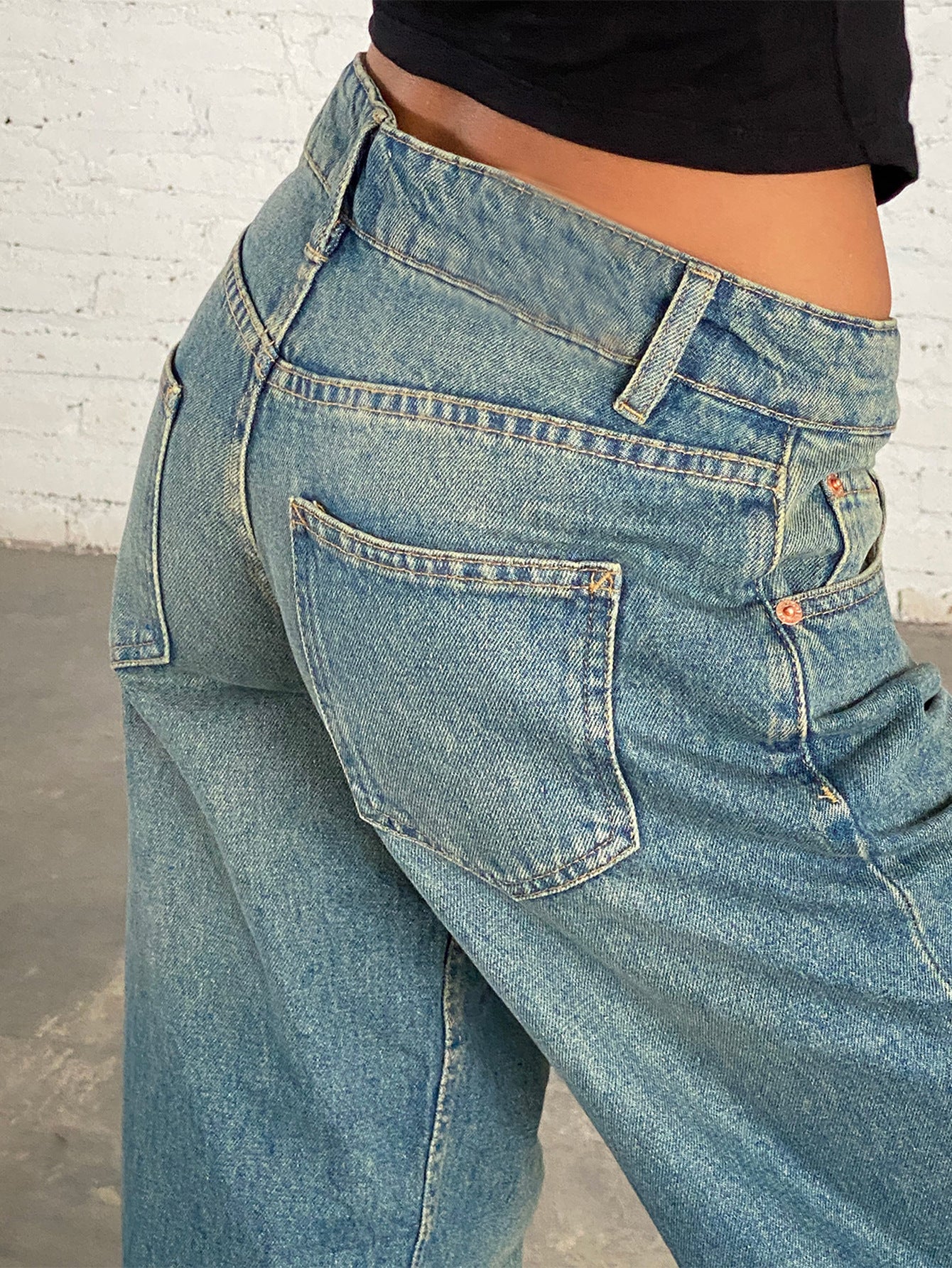 Jean Droit Taille Mi-Haute Coupe Large