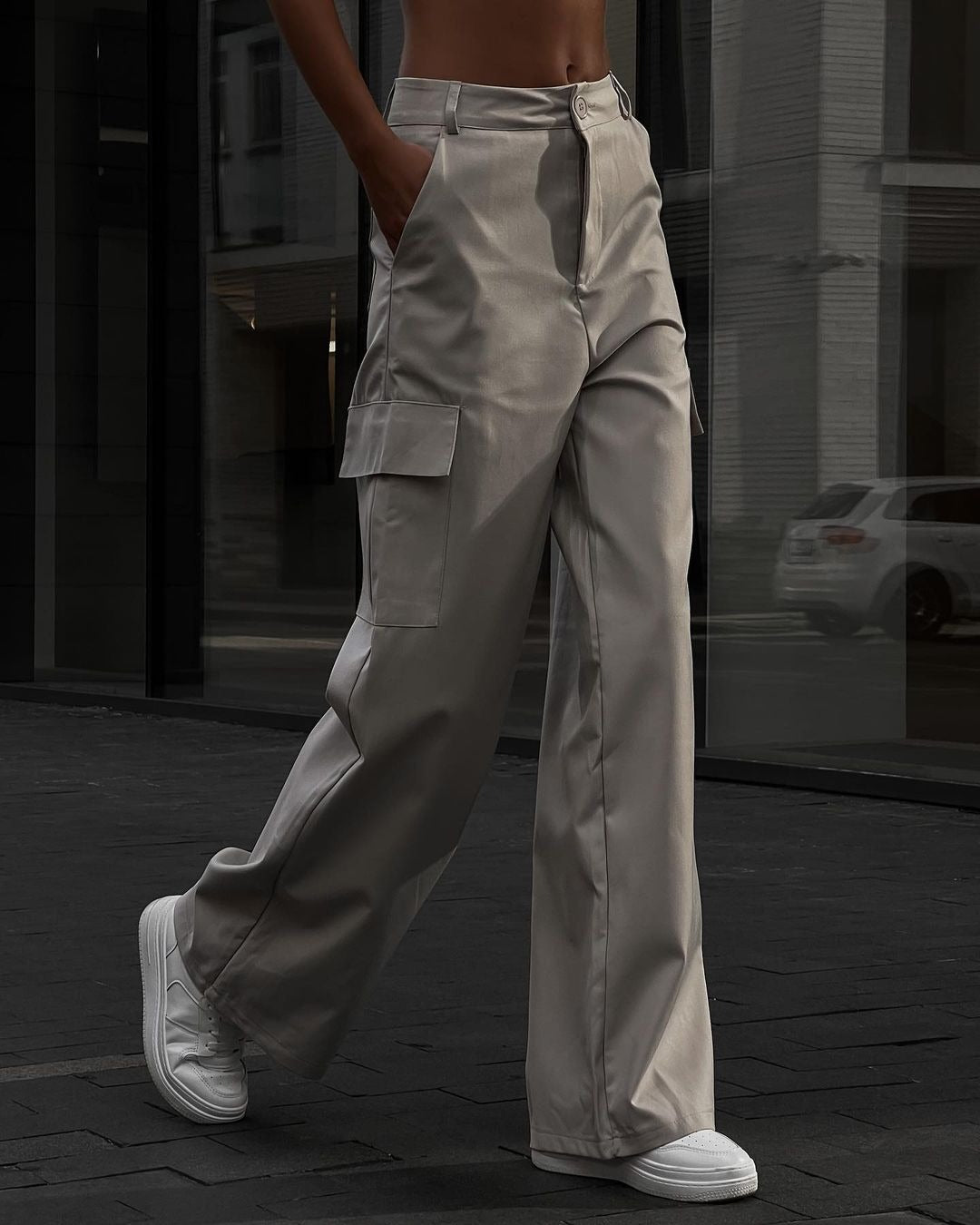 Pantalon Cargo Décontracté Coupe Large Taille Haute