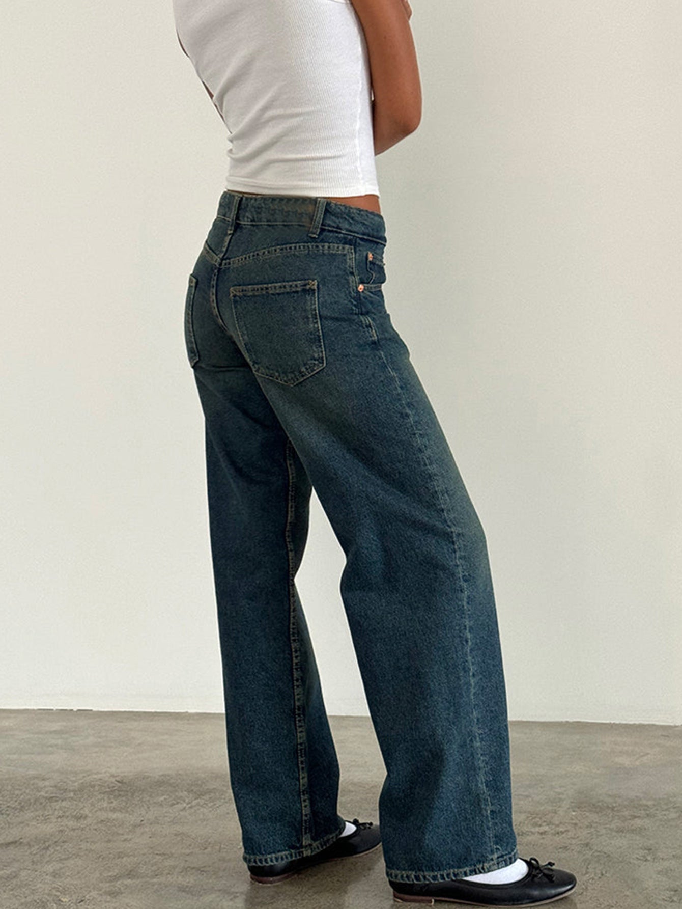Jean Droit Taille Mi-Haute Coupe Large