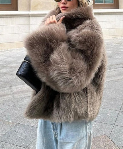 Veste en Fourrure Pelucheuse Brun - Amira Paris