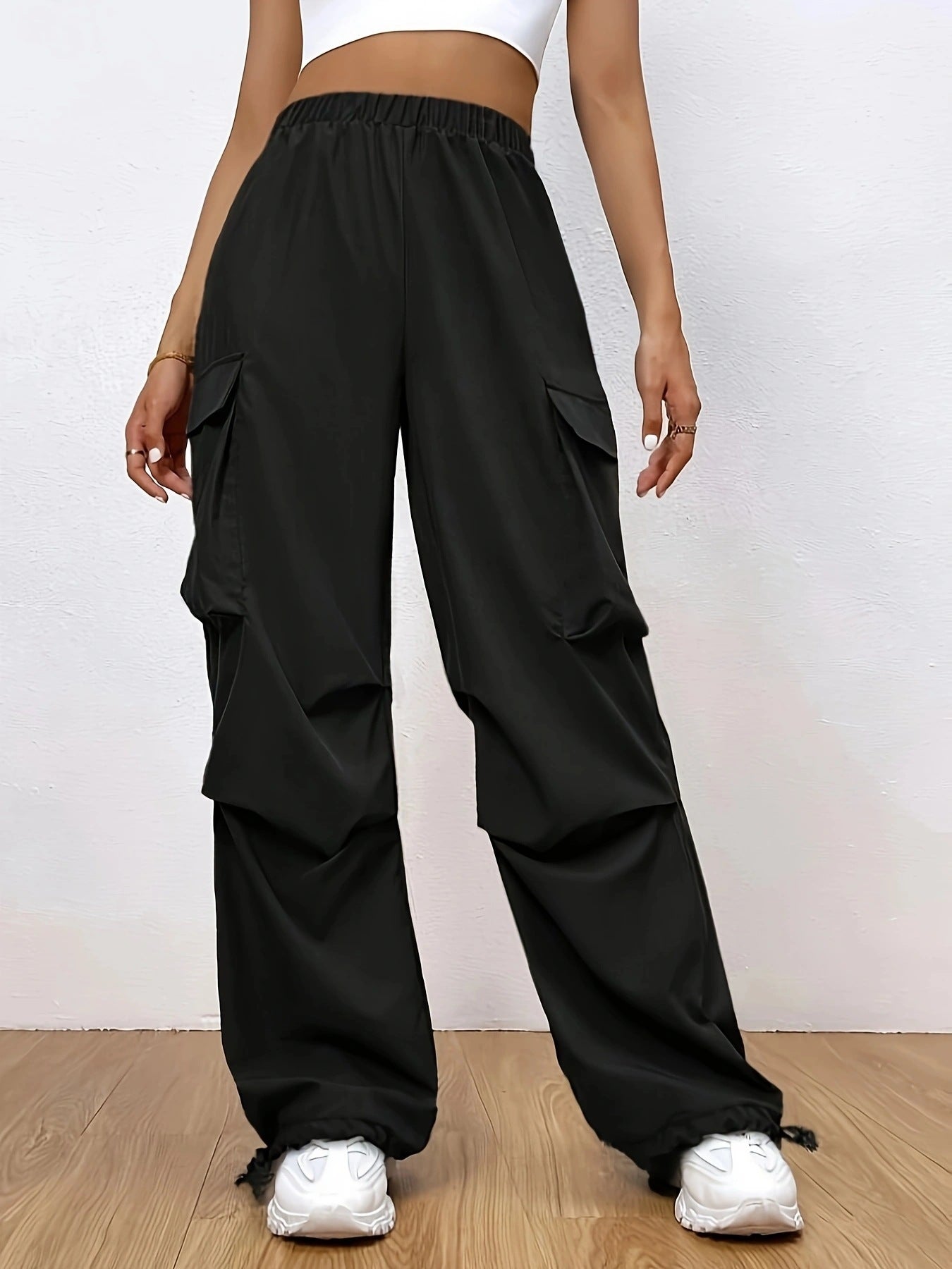 Pantalon Cargo Décontracté Coupe Large Taille Haute