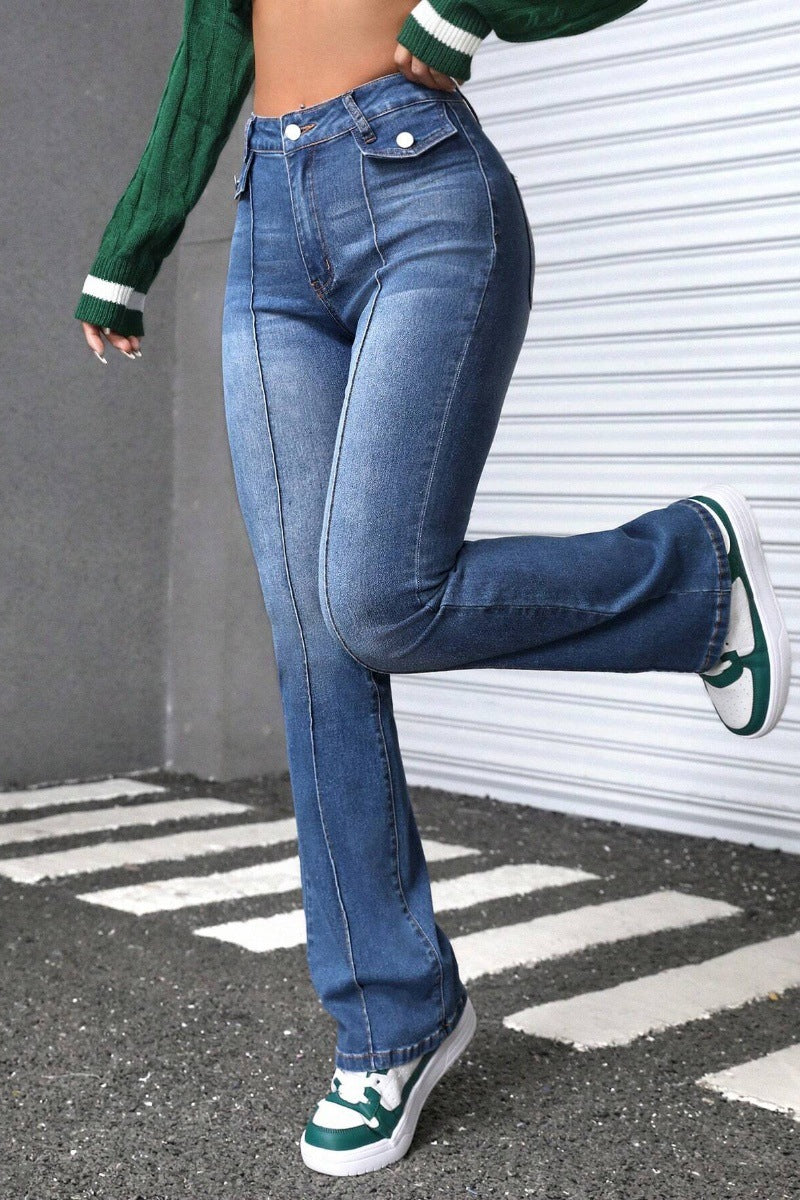 Jean Slim évasé Taille Haute Coupe Large
