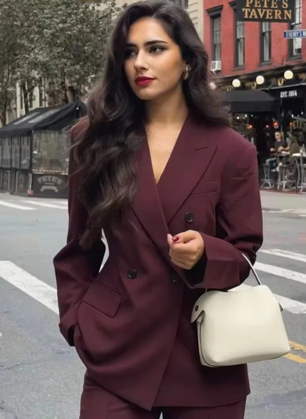 Blazer Long Croisée & Rouge Vin - Amira Paris