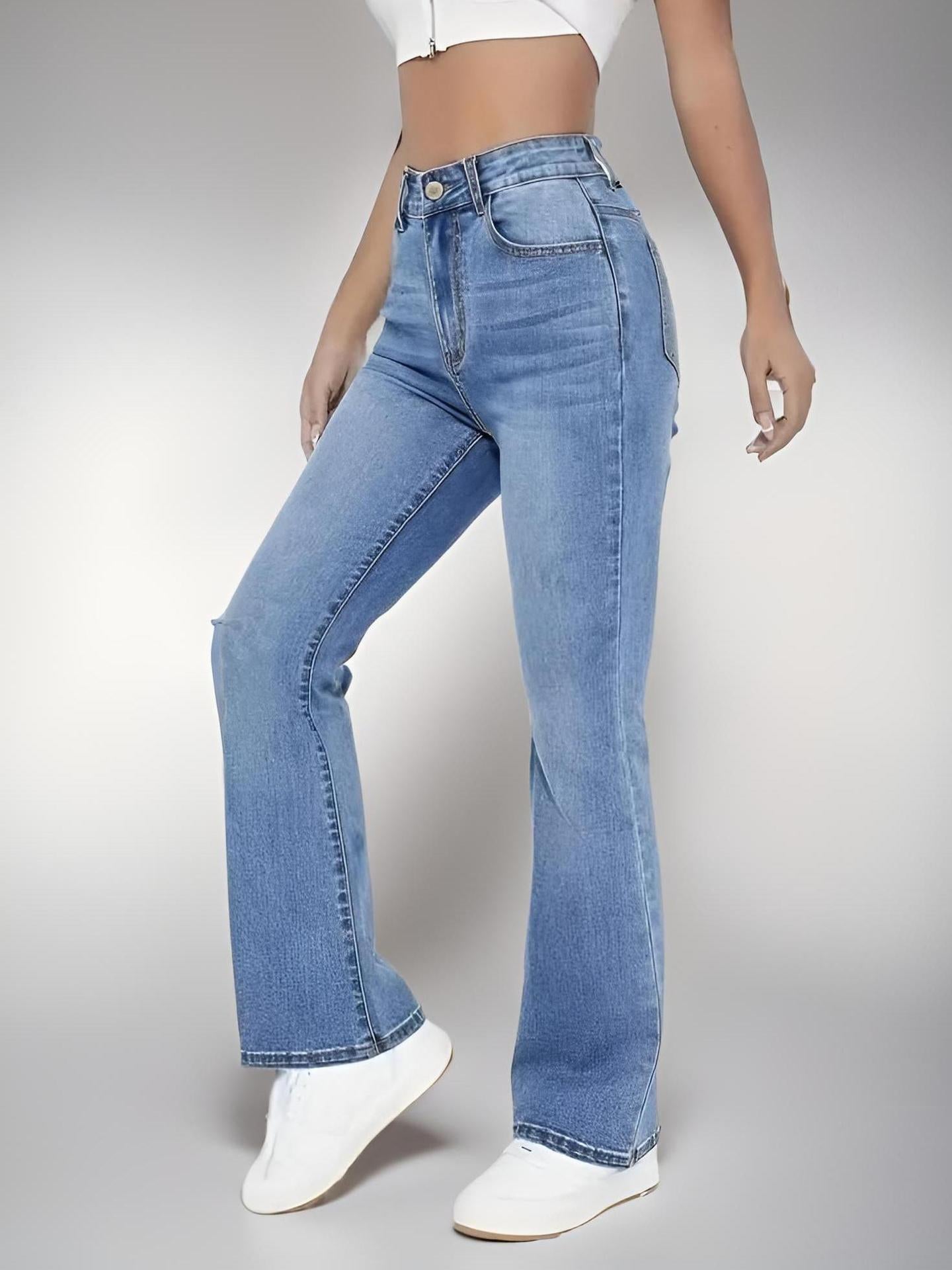 Jean Taille Haute Coupe Mi-Large