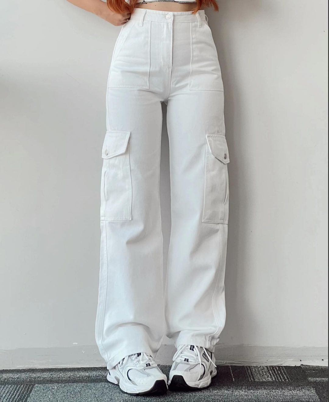 Pantalon Cargo Décontracté Taille Mi-Haute Coupe Large