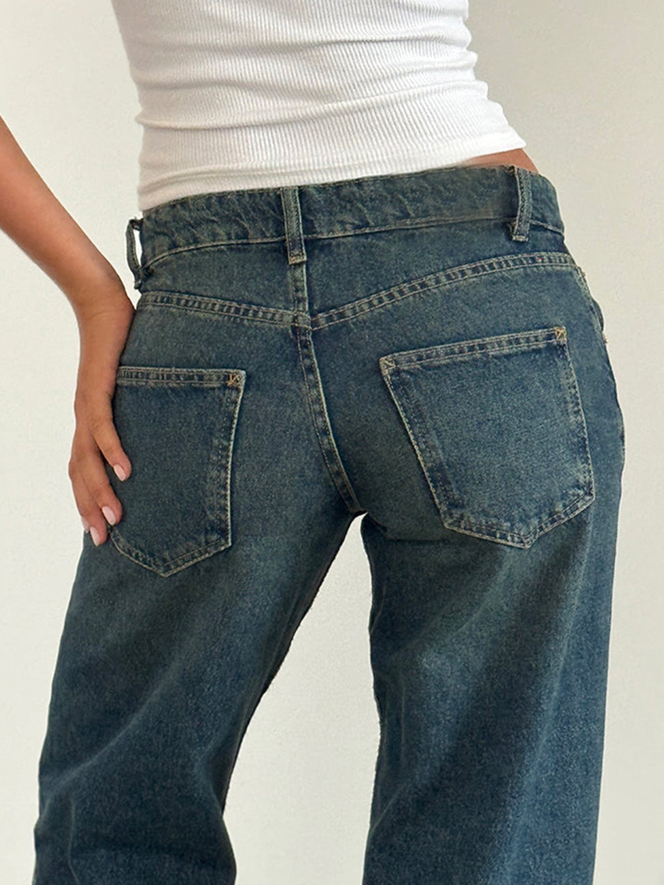 Jean Droit Taille Mi-Haute Coupe Large