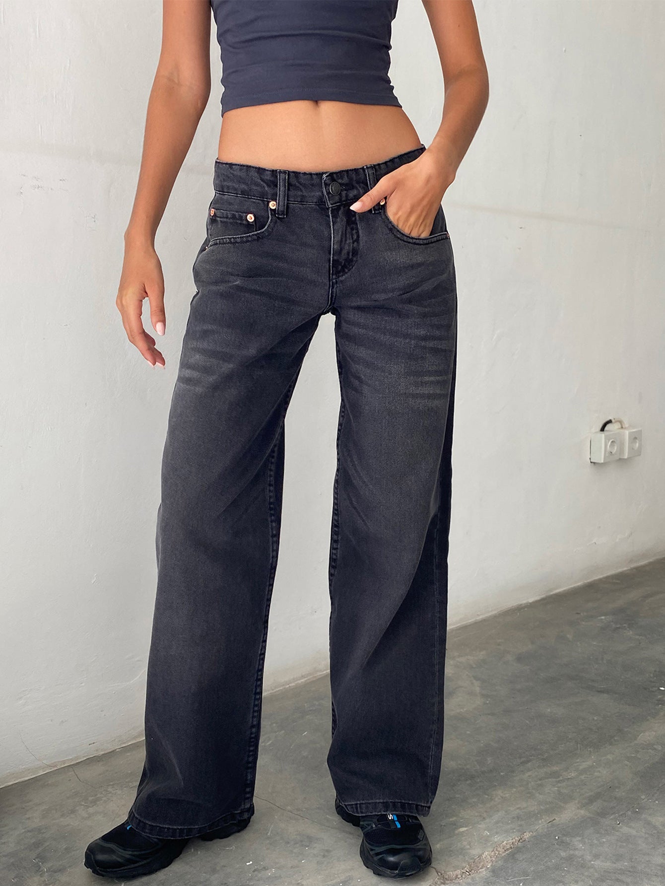 Jean Droit Taille Mi-Haute Coupe Large
