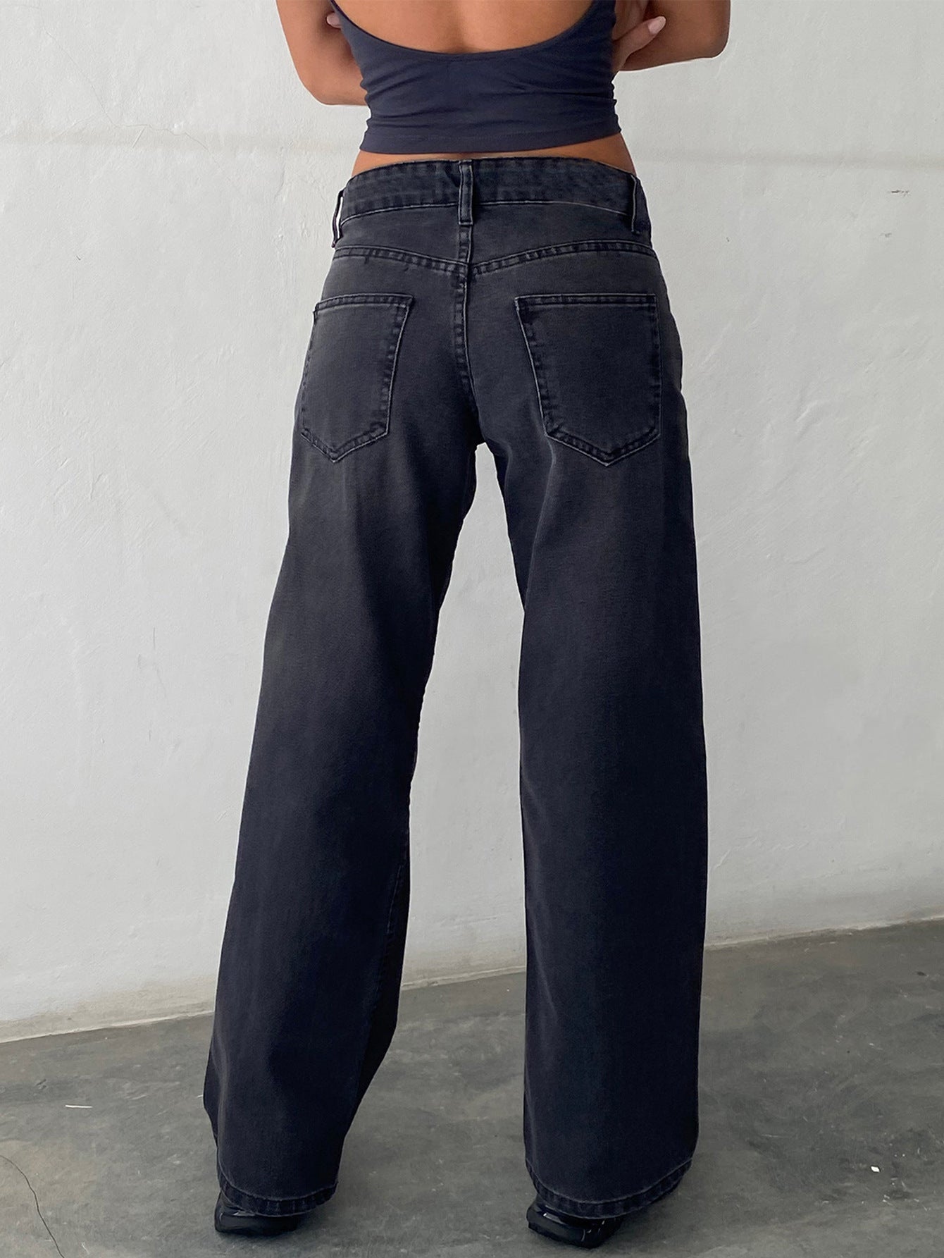 Jean Droit Taille Mi-Haute Coupe Large