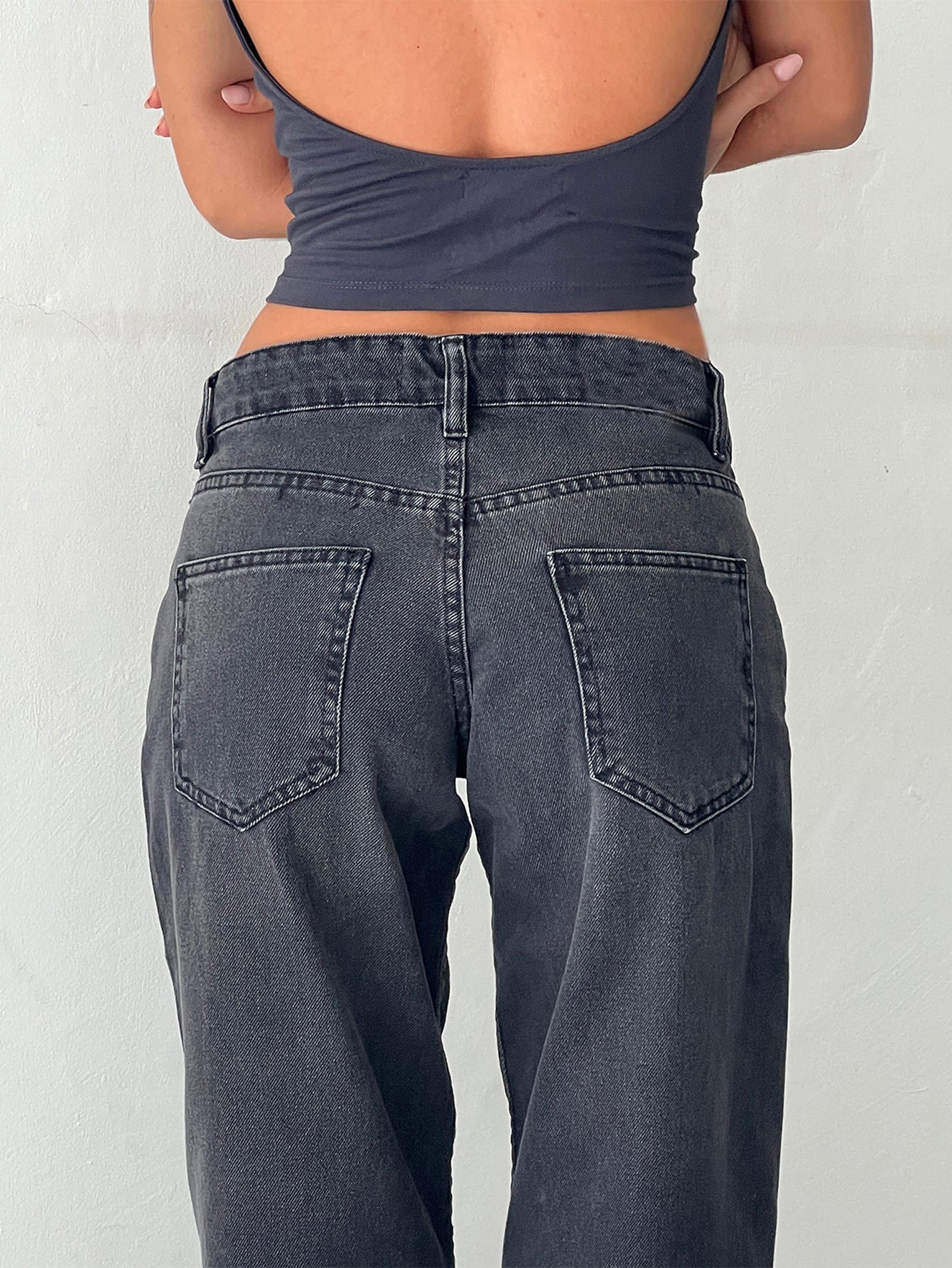 Jean Droit Taille Mi-Haute Coupe Large