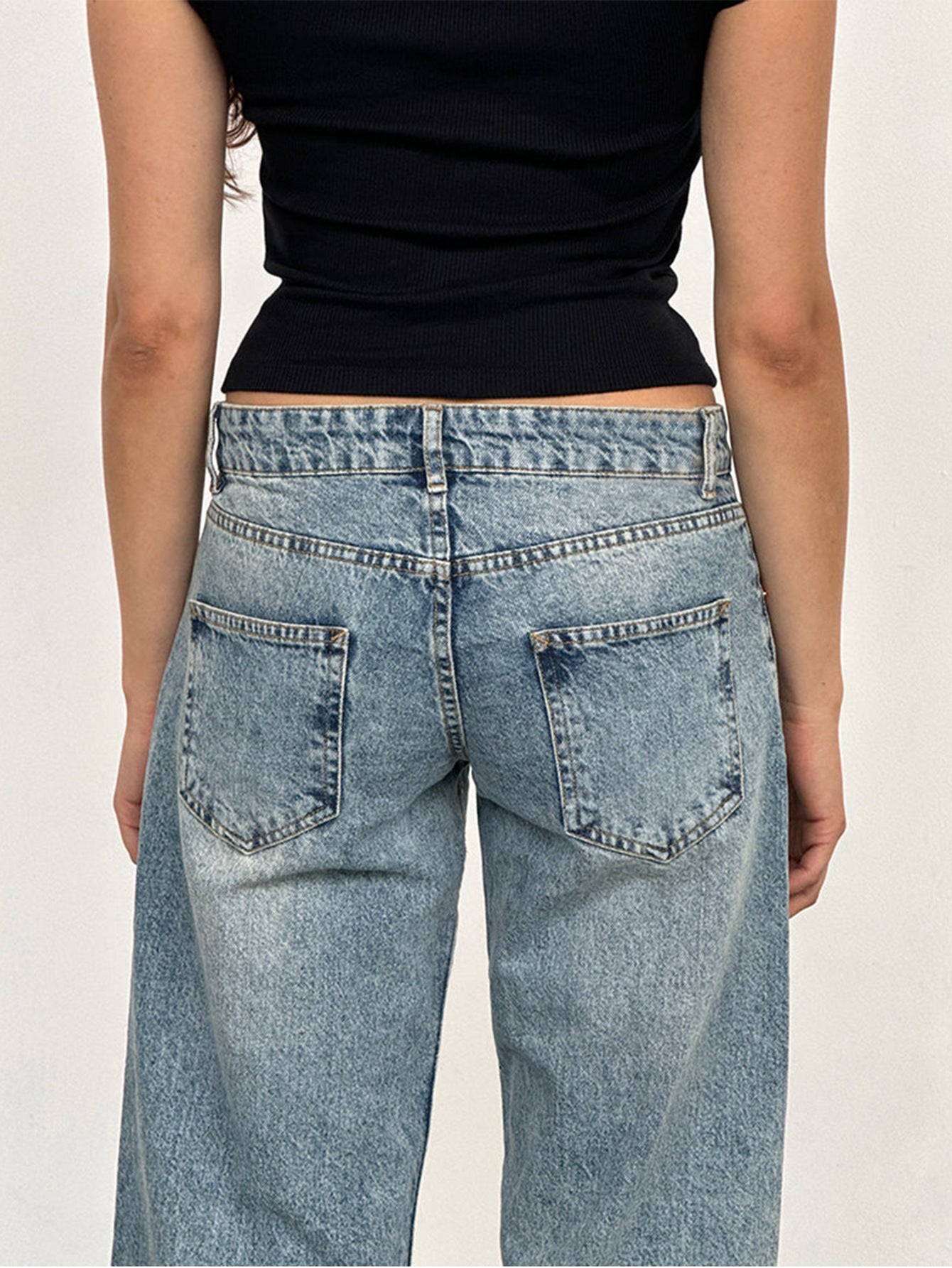 Jean Droit Taille Mi-Haute Coupe Large