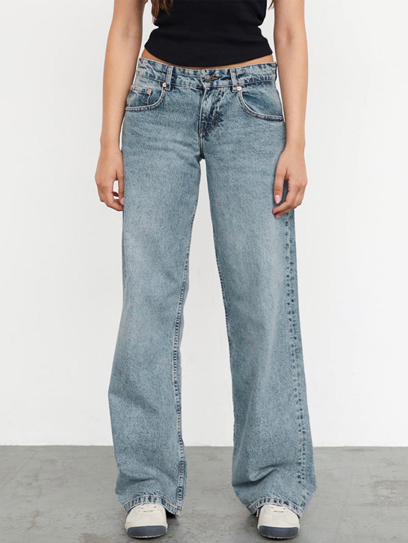 Jean Droit Taille Mi-Haute Coupe Large