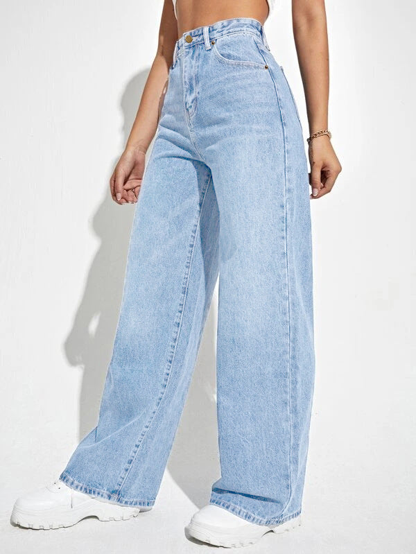 Jean Décontracté Taille Haute Coupe Large