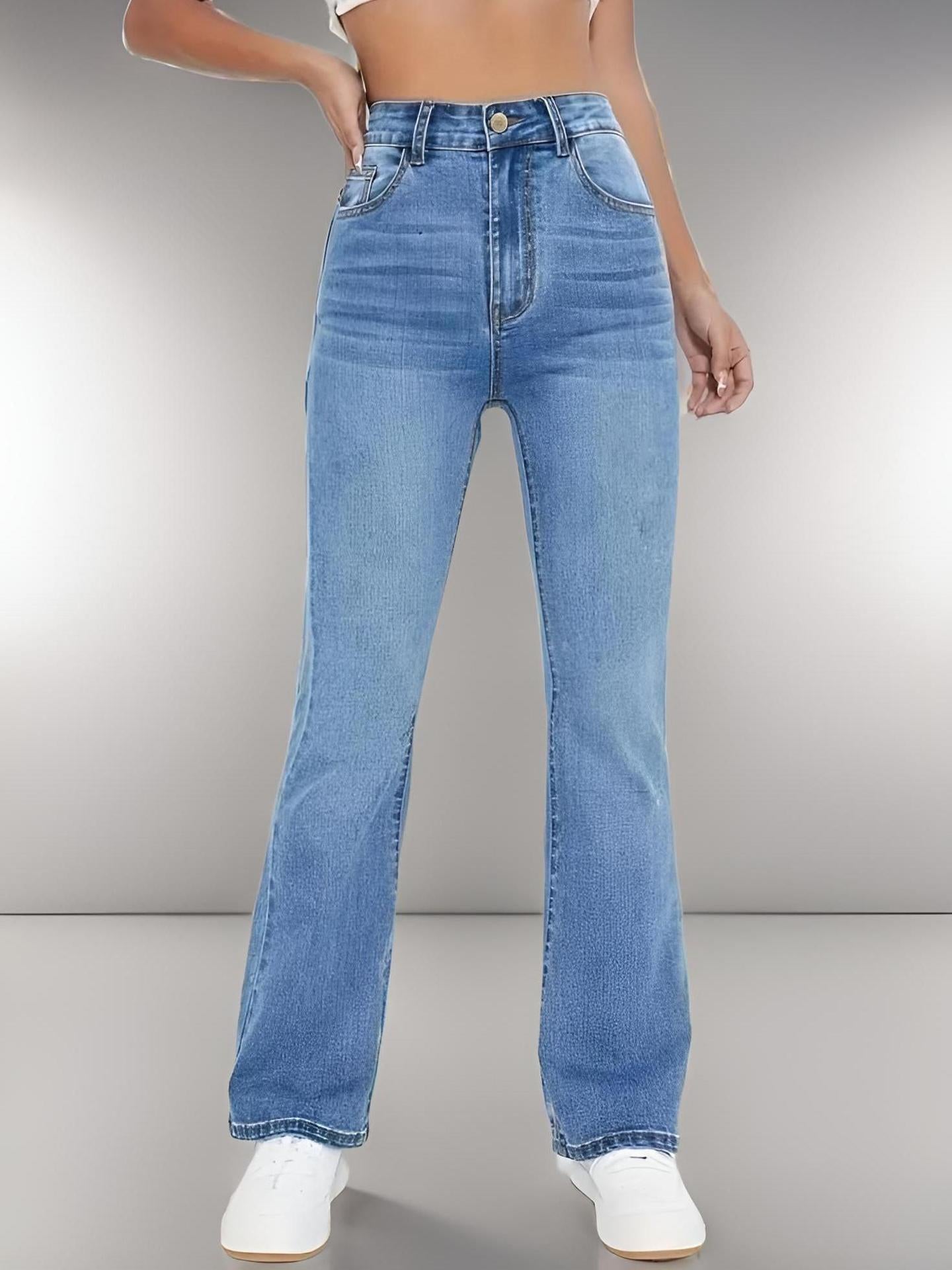Jean Taille Haute Coupe Mi-Large