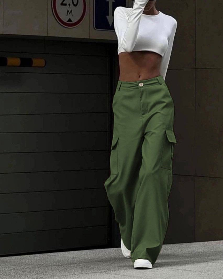 Pantalon Cargo Décontracté Coupe Large Taille Haute
