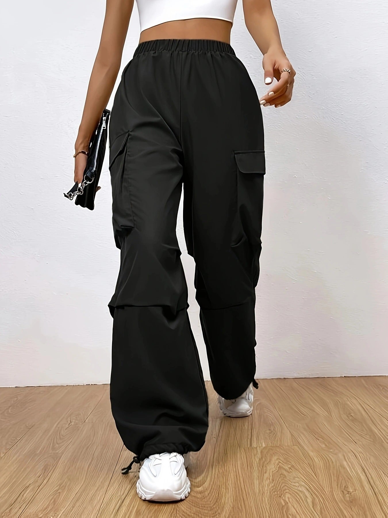 Pantalon Cargo Décontracté Coupe Large Taille Haute