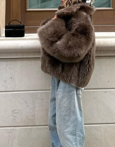 Veste en Fourrure Pelucheuse Brun - Amira Paris