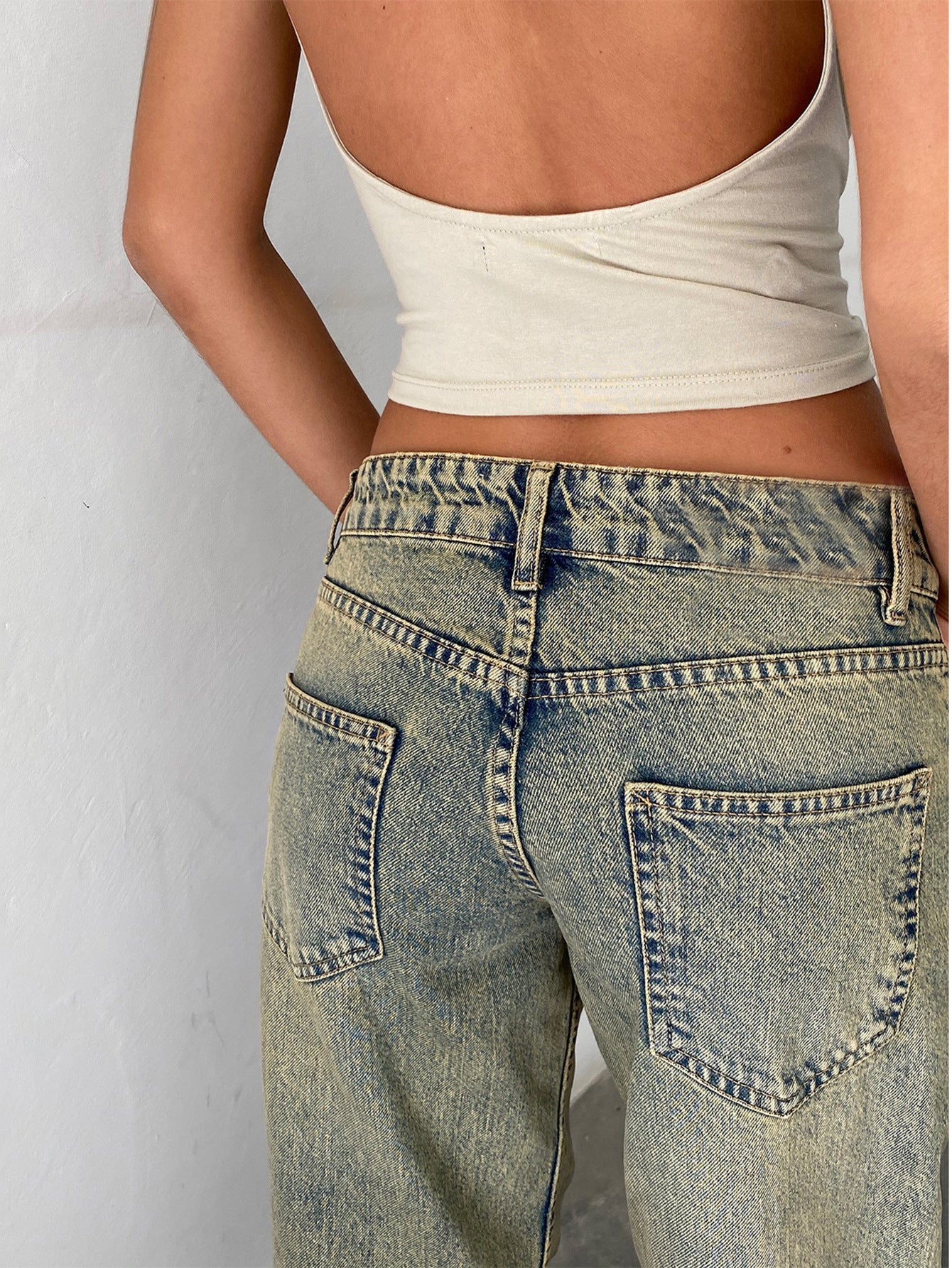 Jean Droit Taille Mi-Haute Coupe Large