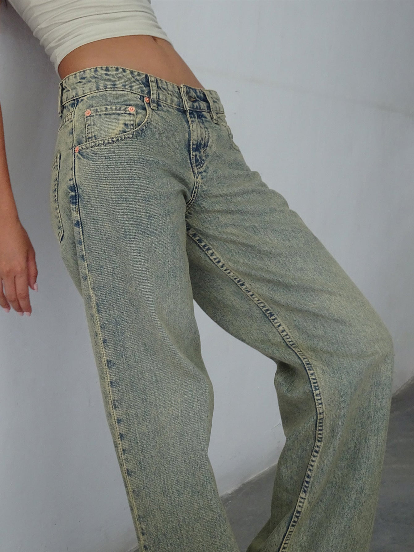 Jean Droit Taille Mi-Haute Coupe Large