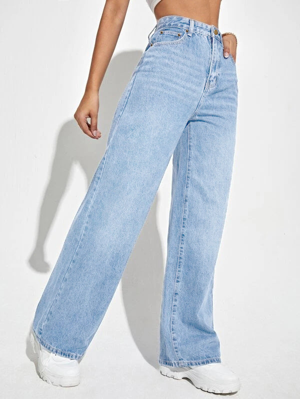 Jean Décontracté Taille Haute Coupe Large