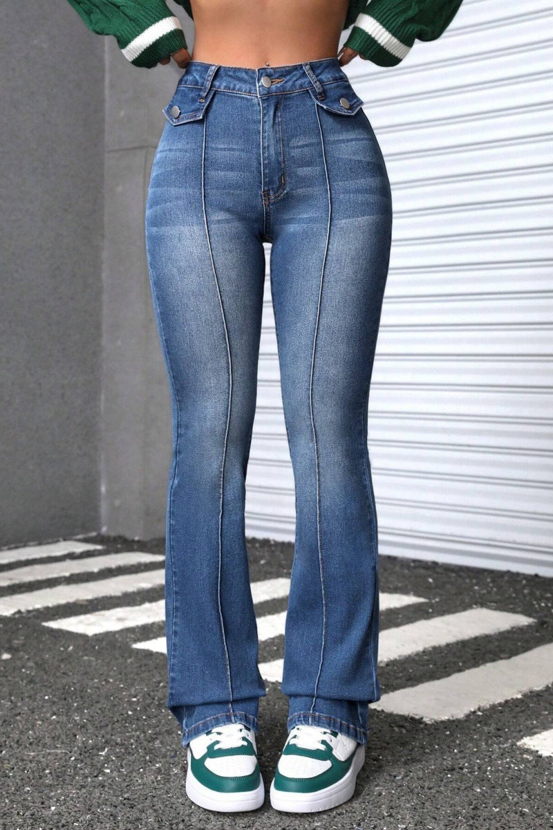 Jean Slim évasé Taille Haute Coupe Large