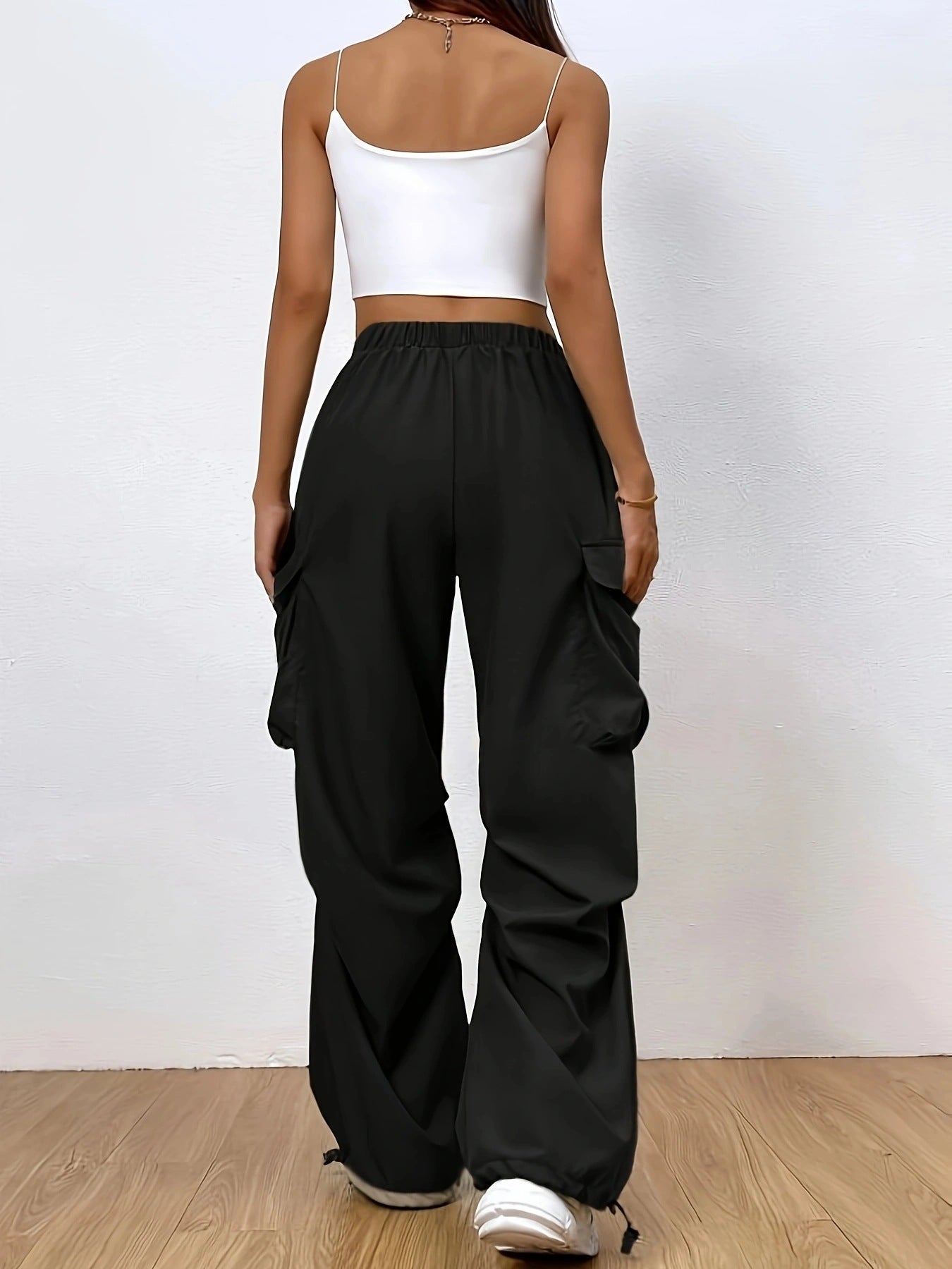Pantalon Cargo Décontracté Coupe Large Taille Haute