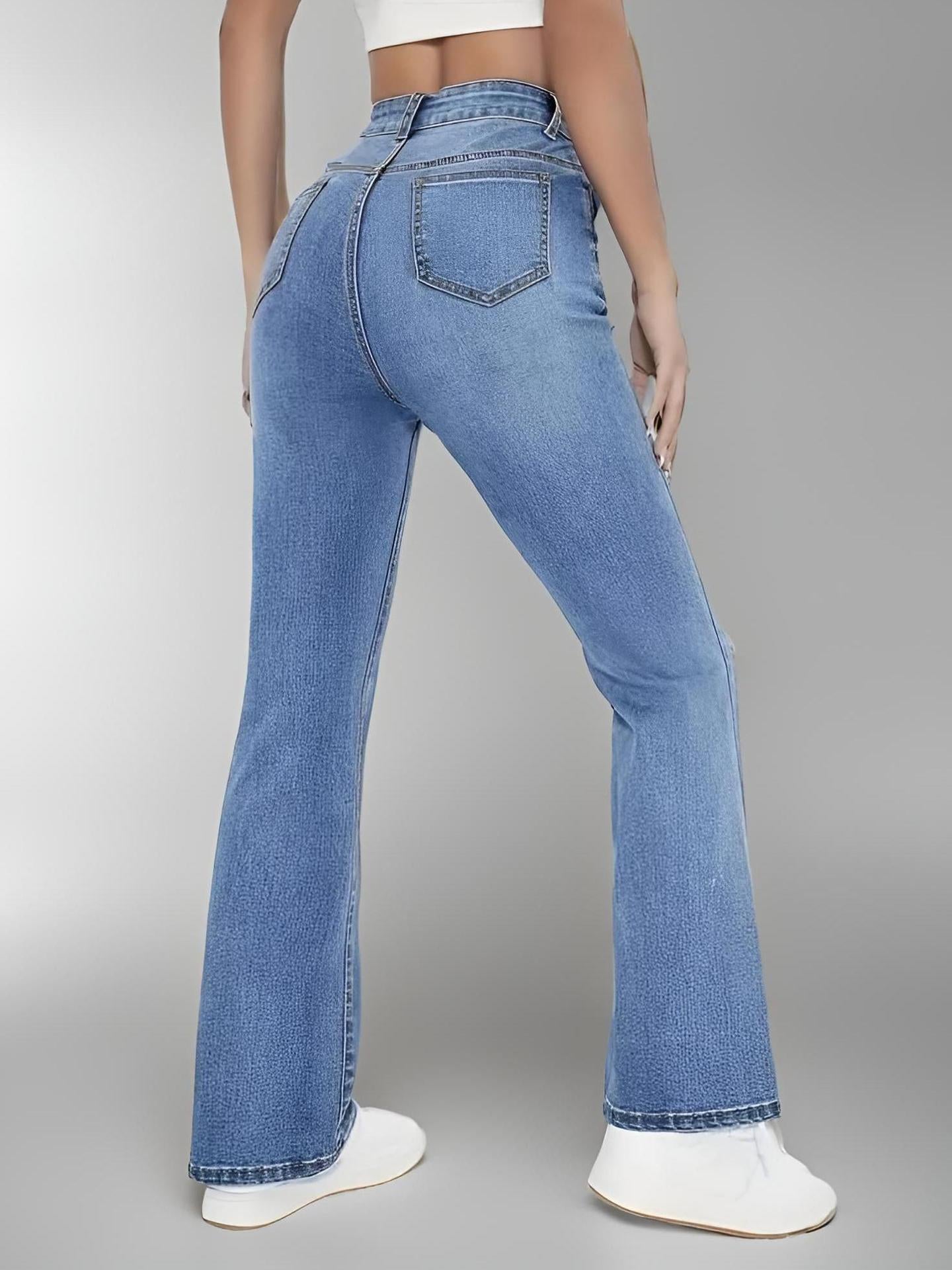 Jean Taille Haute Coupe Mi-Large
