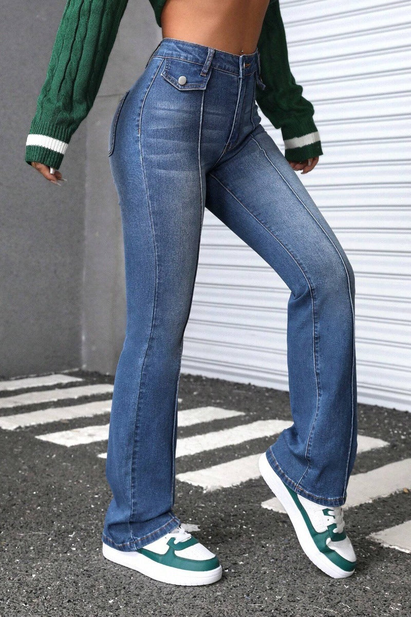 Jean Slim évasé Taille Haute Coupe Large