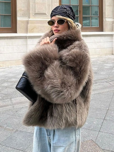 Veste en Fourrure Pelucheuse Brun - Amira Paris