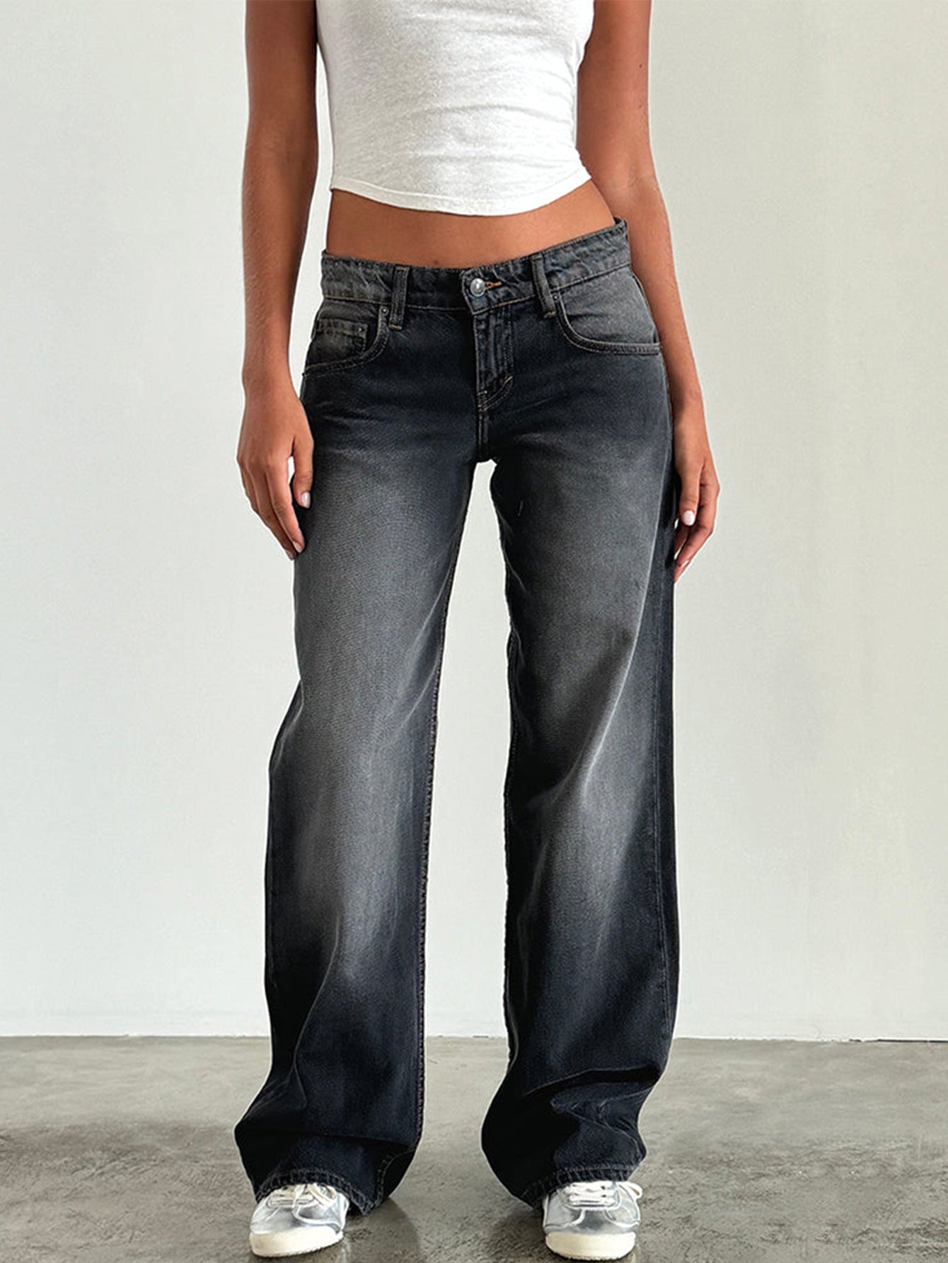 Jean Droit Taille Mi-Haute Coupe Large