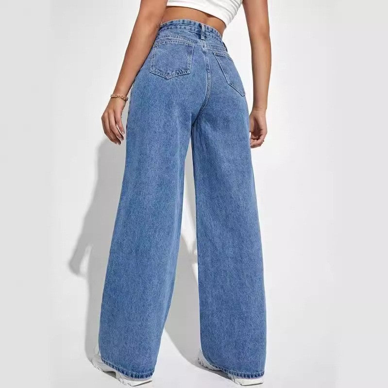 Jean Décontracté Taille Haute Coupe Large
