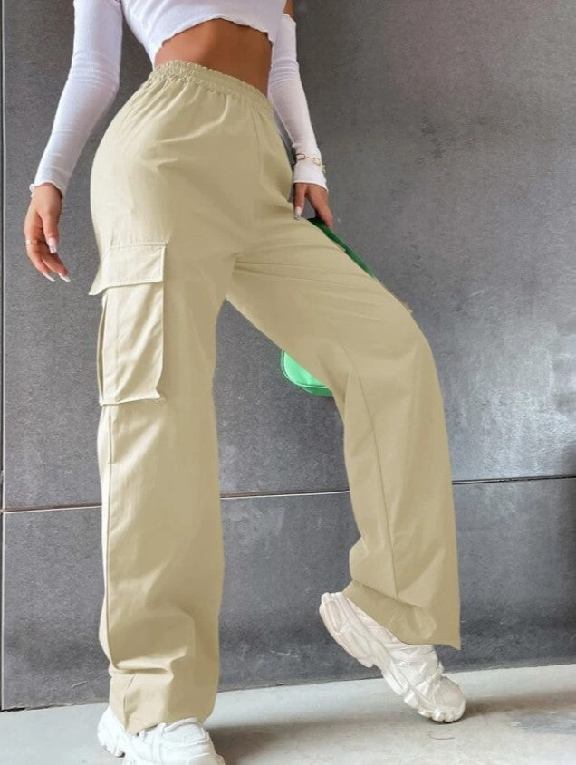 Pantalon Cargo Décontracté Taille Haute Coupe Large
