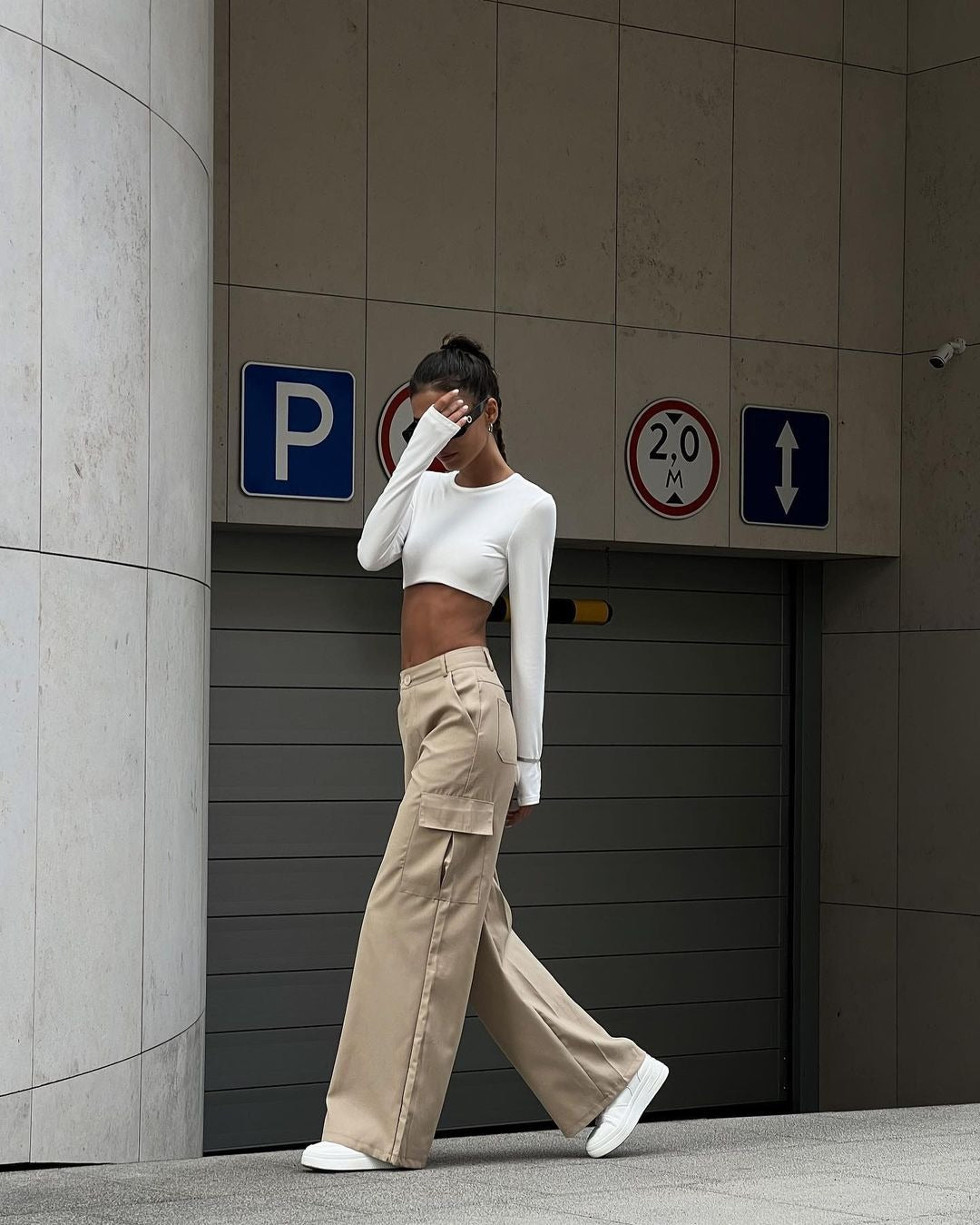 Pantalon Cargo Décontracté Coupe Large Taille Haute