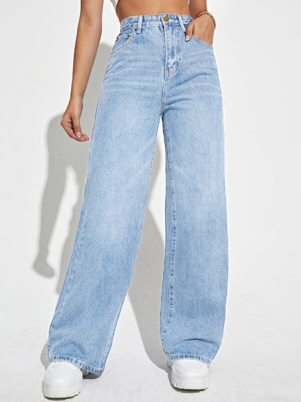 Jean Décontracté Taille Haute Coupe Large