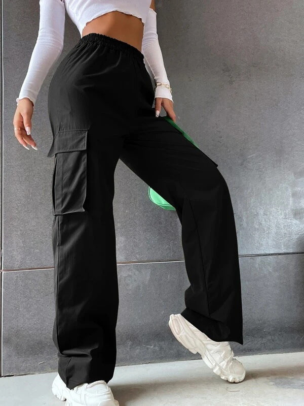 Pantalon Cargo Décontracté Taille Haute Coupe Large