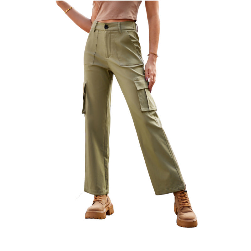 Pantalon Cargo Taille Haute à Revers Coupe Large