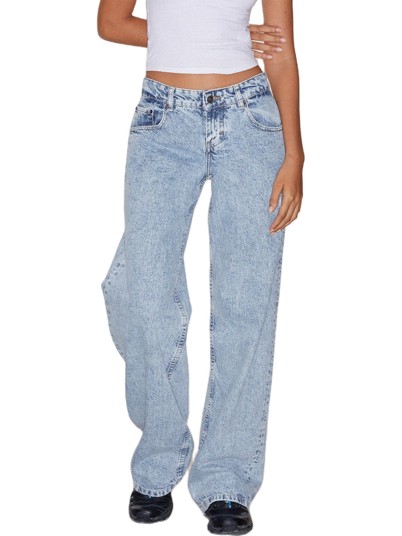 Jean Droit Taille Mi-Haute Coupe Large