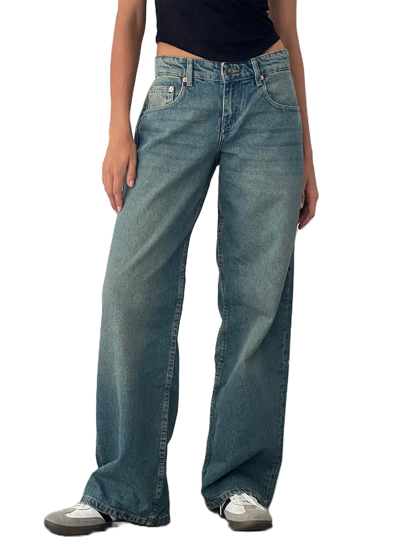 Jean Droit Taille Mi-Haute Coupe Large