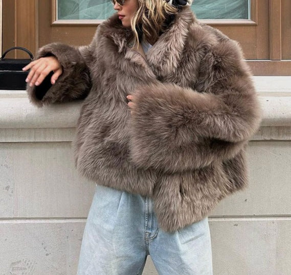 Veste en Fourrure Pelucheuse Brun - Amira Paris