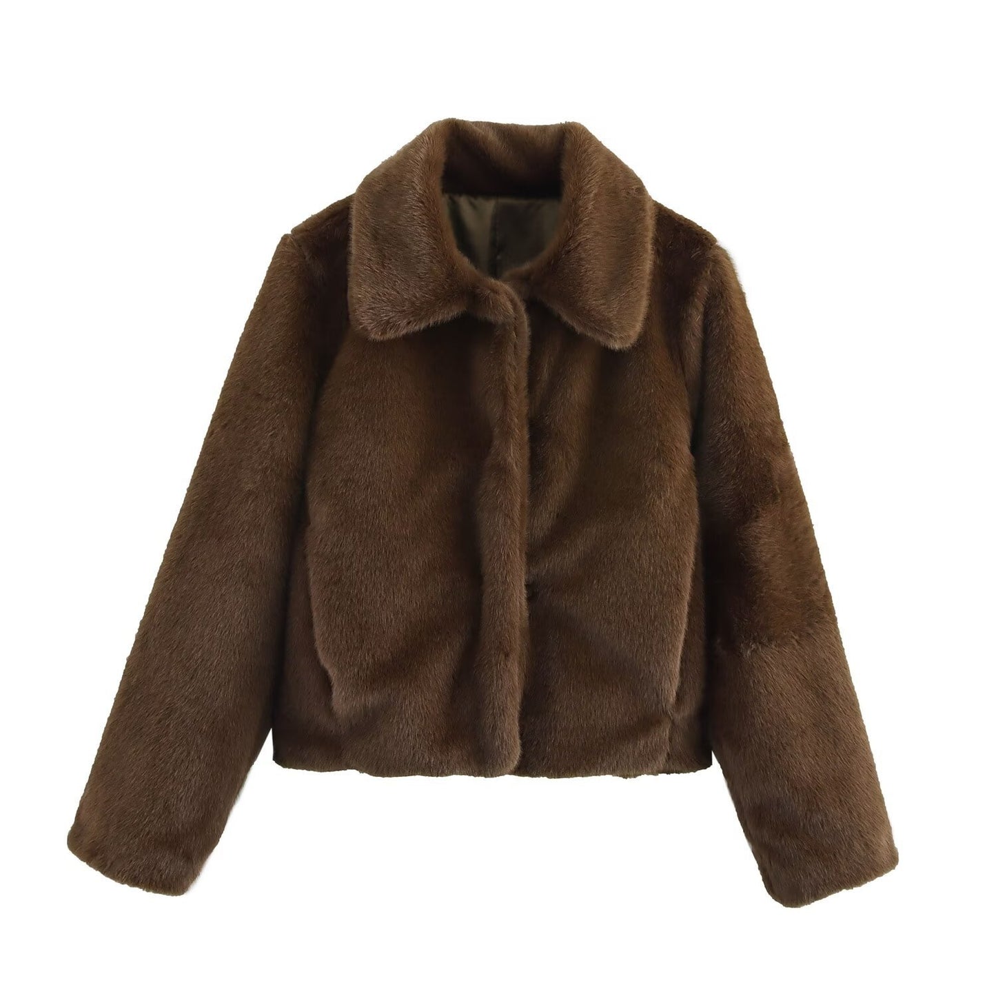 Veste Taille Court à Revers en Fourrure Brun - Amira Paris