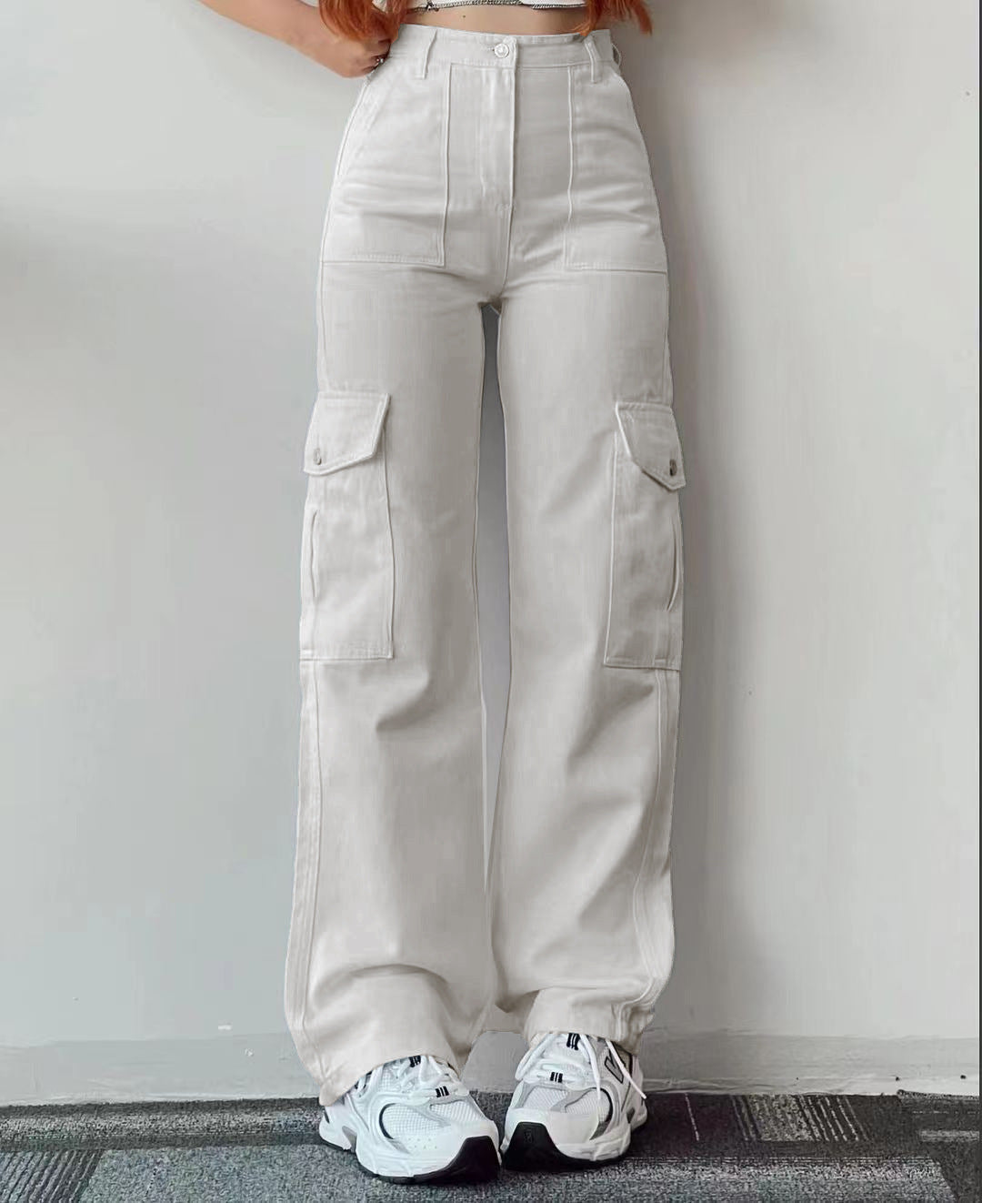 Pantalon Cargo Décontracté Taille Mi-Haute Coupe Large