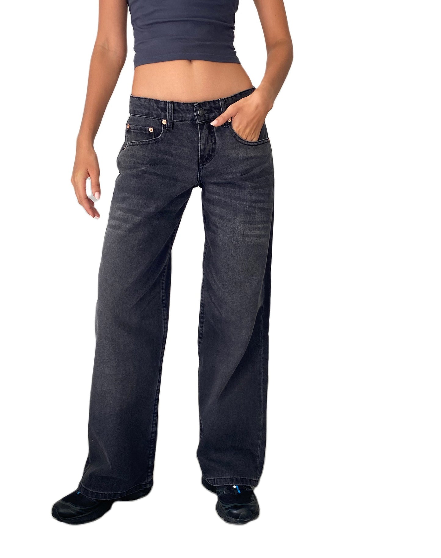 Jean Droit Taille Mi-Haute Coupe Large