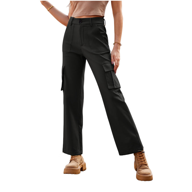 Pantalon Cargo Taille Haute à Revers Coupe Large