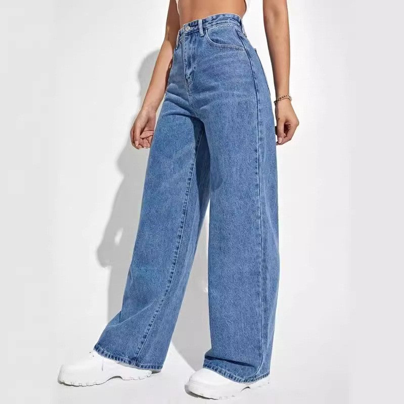 Jean Décontracté Taille Haute Coupe Large